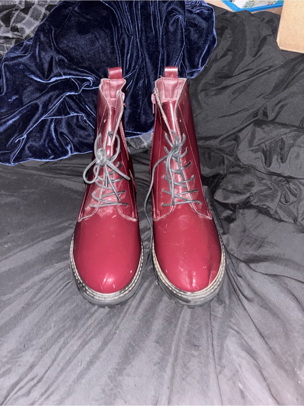 Burgundy Lace-Up Platform Boots